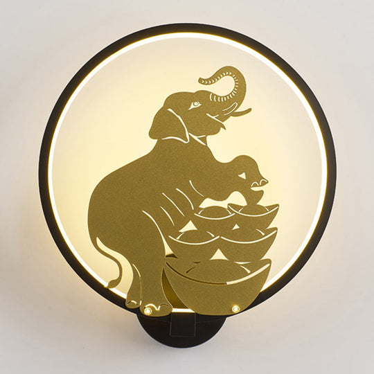 Sleek Sika Deer/Elephant Aluminum Mural Lamp: Modern Black-Gold Led Wall Light For Parlor