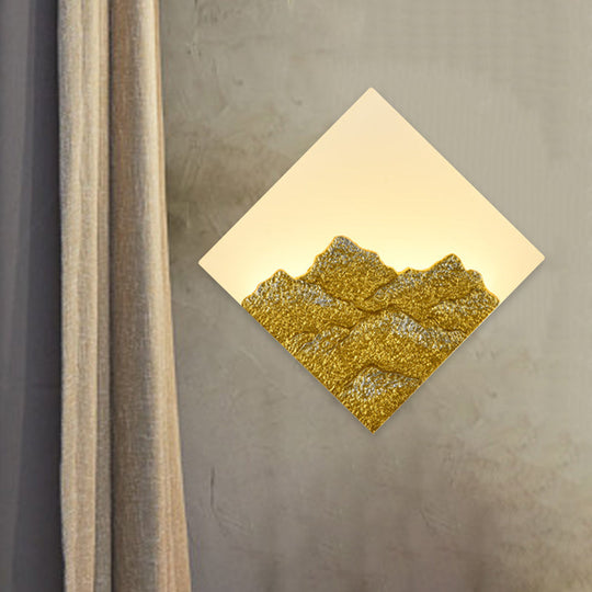 Modern Acrylic Led Wall Sconce - Mountain Pattern Rhombus Mural Design Silver/Gold Bedroom Lighting