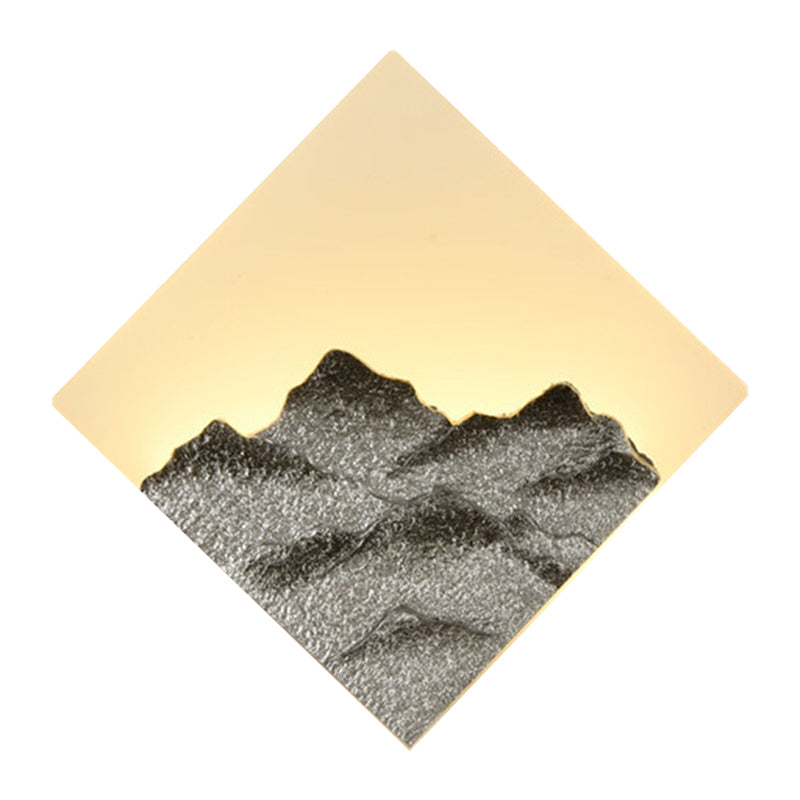 Modern Acrylic Led Wall Sconce - Mountain Pattern Rhombus Mural Design Silver/Gold Bedroom Lighting