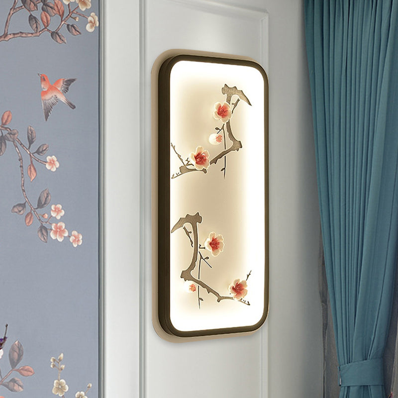 Lotus Blossom Mural Lamp - Chinese Ceramic Black-Green Or Red Led Wall Light For Family Room