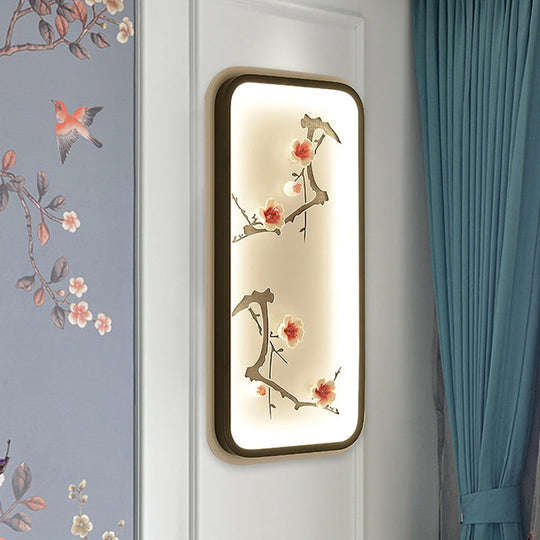 Lotus Blossom Mural Lamp - Chinese Ceramic Black-Green Or Red Led Wall Light For Family Room