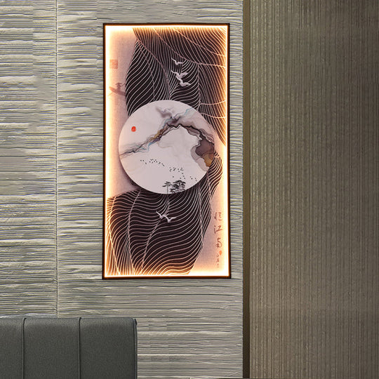 Chinese Style Led Wall Lamp - Fabric Script/Landscapes Mural Lighting Black / A