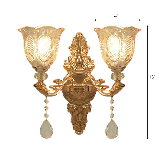 Gold Countryside Carved Glass Wall Sconce Light Fixture - 1/2-Light Scalloped Design