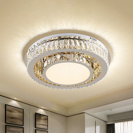 Contemporary Crystal Drum Ceiling Lamp With Led Lighting In Nickel Finish