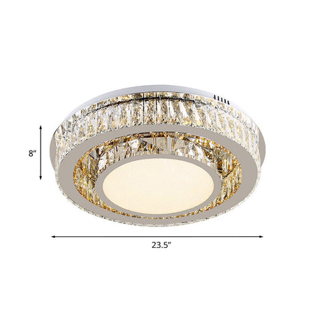 Contemporary Crystal Drum Ceiling Lamp With Led Lighting In Nickel Finish