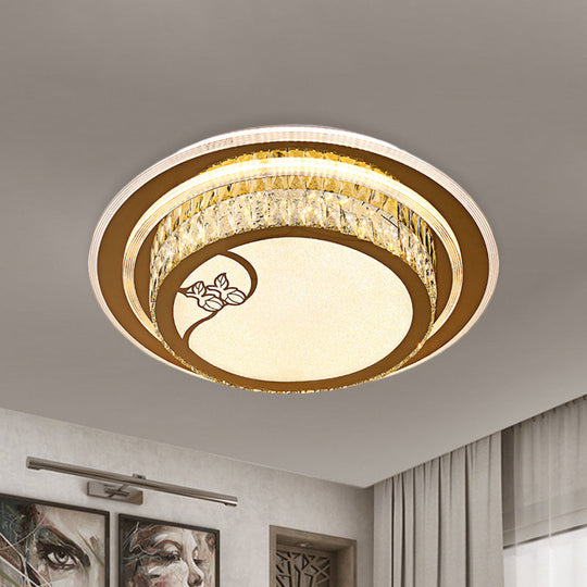 Contemporary Led Crystal Ceiling Light - Chrome Drum Flush Mount For Bedroom