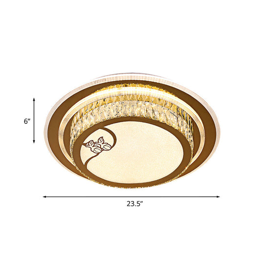 Contemporary Led Crystal Ceiling Light - Chrome Drum Flush Mount For Bedroom