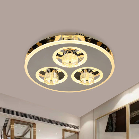 Nickel Circle Crystal Flushmount Led Ceiling Light For Nordic Bedroom