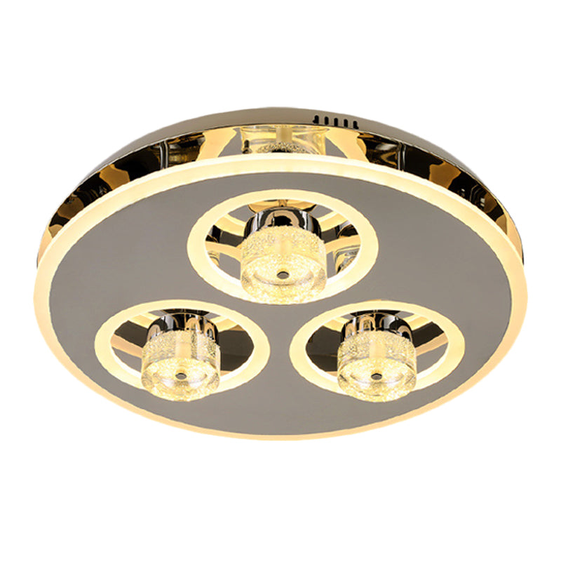 Nickel Circle Crystal Flushmount Led Ceiling Light For Nordic Bedroom