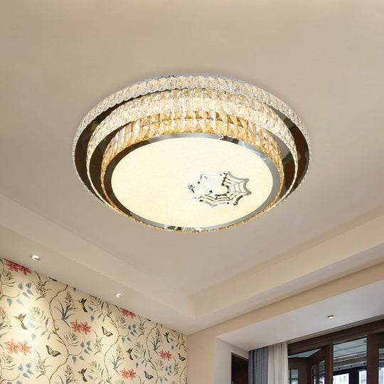 Contemporary Crystal Led Ceiling Light Fixture - Stainless Steel Circle