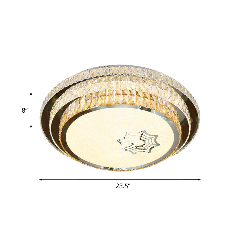 Contemporary Crystal Led Ceiling Light Fixture - Stainless Steel Circle