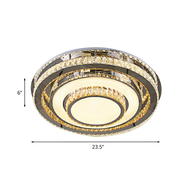 Crystal Led Flushmount Close To Ceiling Lighting Fixture In Nickel - Simple & Sleek Design