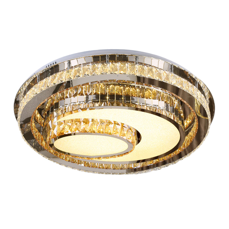 Nordic Round Led Flushmount Ceiling Lamp With Beveled Glass Crystal In Chrome - Contemporary