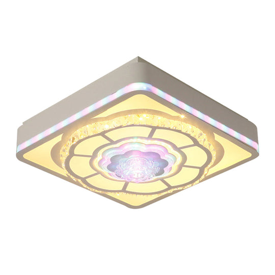 Floral Design Square Bedroom Ceiling Lamp: Crystal White Flush Mount Light Fixture With Nordic