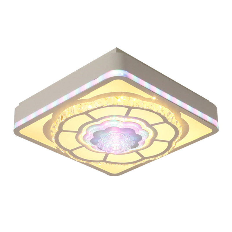 Floral Design Square Bedroom Ceiling Lamp: Crystal White Flush Mount Light Fixture With Nordic Touch