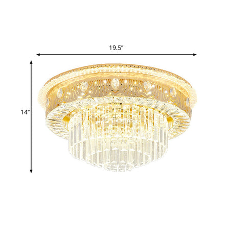 Gold Tiered Drum Bedroom Flushmount Light With Clear Crystal Rectangle Led - Contemporary Flush