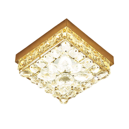 Faceted Crystal Led Cube Ceiling Light In Gold - Perfect For Modern Corridors