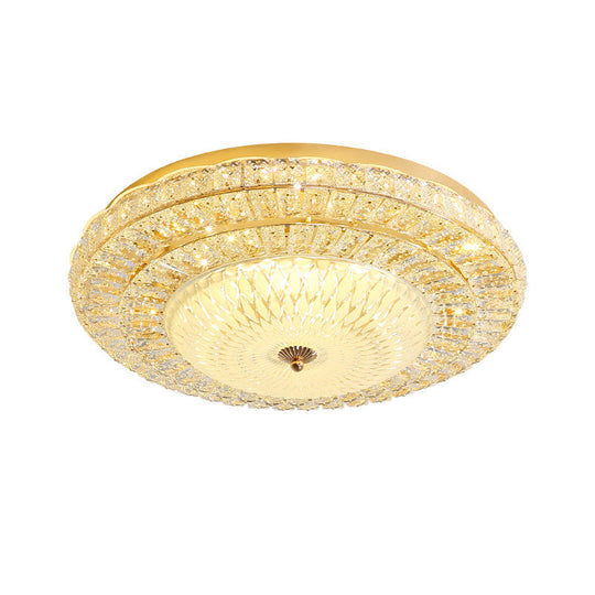 Contemporary Led Flush Mount Ceiling Light In Gold With Crystal Shade - Perfect For Bedrooms!
