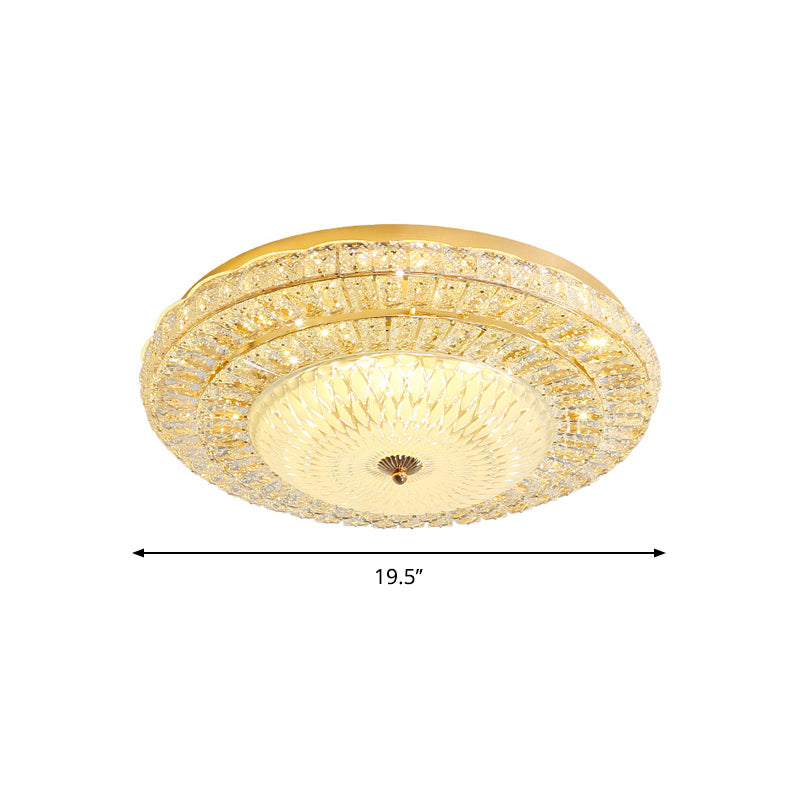 Contemporary Led Flush Mount Ceiling Light In Gold With Crystal Shade - Perfect For Bedrooms!