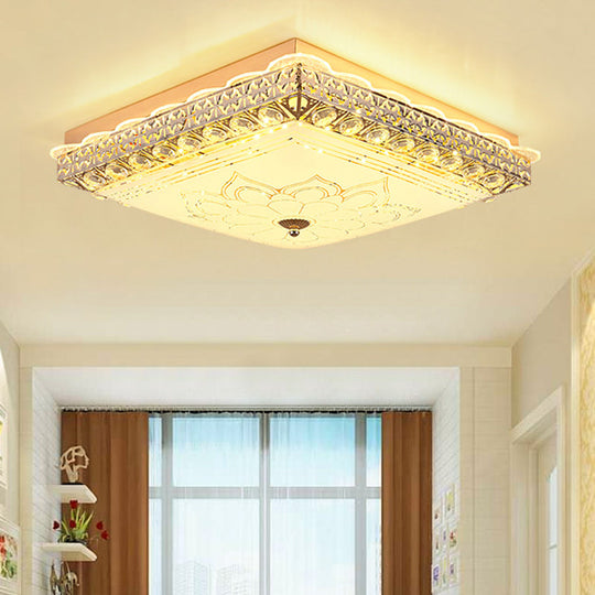 Modern Gold Led Ceiling Light Fixture For Bedroom - Crystal Block Design