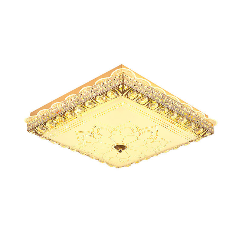 Modern Gold Led Ceiling Light Fixture For Bedroom - Crystal Block Design