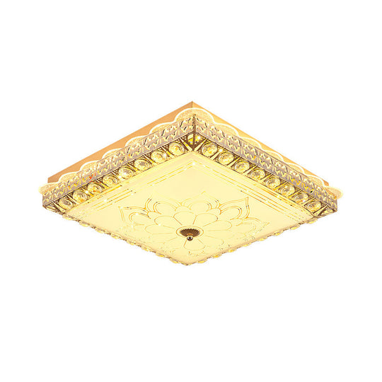 Modern Gold Led Ceiling Light Fixture For Bedroom - Crystal Block Design