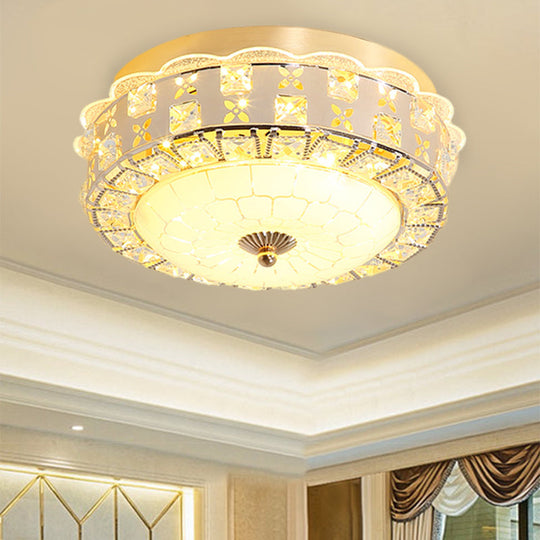 Gold Flush Mount Led Crystal Drum Hallway Lighting