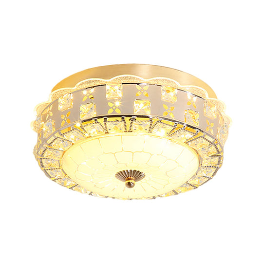 Gold Flush Mount Led Crystal Drum Hallway Lighting