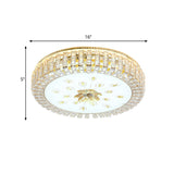 Modern Led Crystal Drum Ceiling Lamp With Flush Mount In Gold Finish For Bedrooms