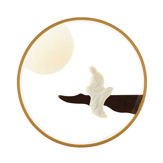 Buddha Wooden Mural Led Wall Lamp In Black/Beige For Bedside