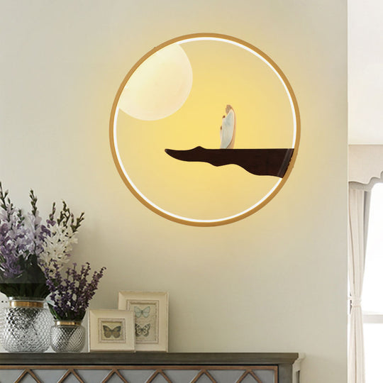 Chinese Style Led Wall Sconce Lighting - Thinker Study Room Mural Lamp In Black/Beige Black