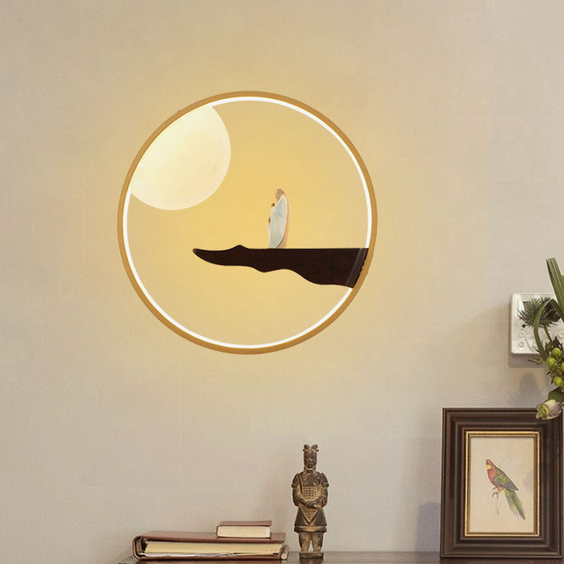 Chinese Style Led Wall Sconce Lighting - Thinker Study Room Mural Lamp In Black/Beige