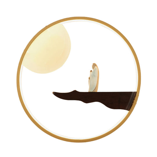 Chinese Style Led Wall Sconce Lighting - Thinker Study Room Mural Lamp In Black/Beige