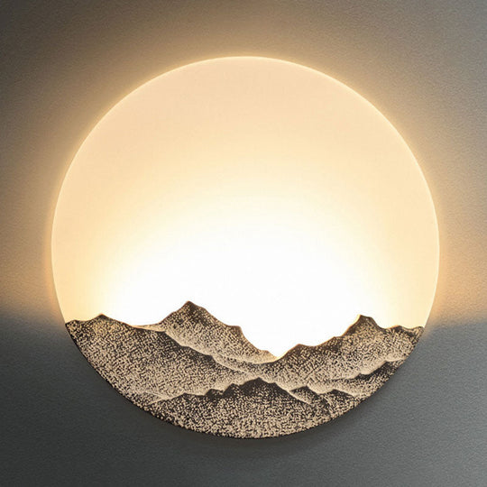Nordic Blue/Brown Led Moon Shaped Acrylic Mural Wall Lamp With Mountain Design: Stylish Lighting