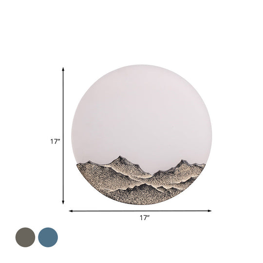 Nordic Blue/Brown Led Moon Shaped Acrylic Mural Wall Lamp With Mountain Design: Stylish Lighting