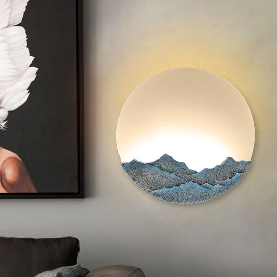 Nordic Blue/Brown Led Moon Shaped Acrylic Mural Wall Lamp With Mountain Design: Stylish Lighting