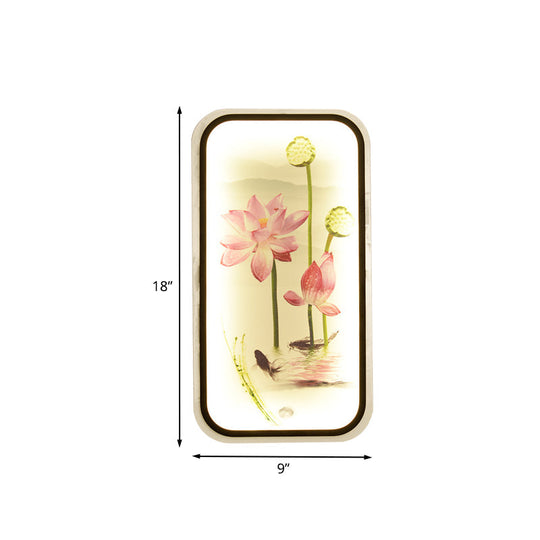 Chinese Lotus Pond Mural Led Wall Mounted Light Fixture In Black - Fabric For Sitting Room