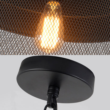 Metal Hanging Light Industrial Style With Black Mesh Drum Shade - Restaurant Pendant Fixture