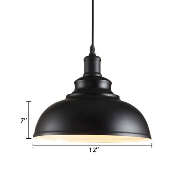 Adjustable Cord Pendant With Metal Dome Shade In Retro Black/Gray - 12’/14’/16’ W
