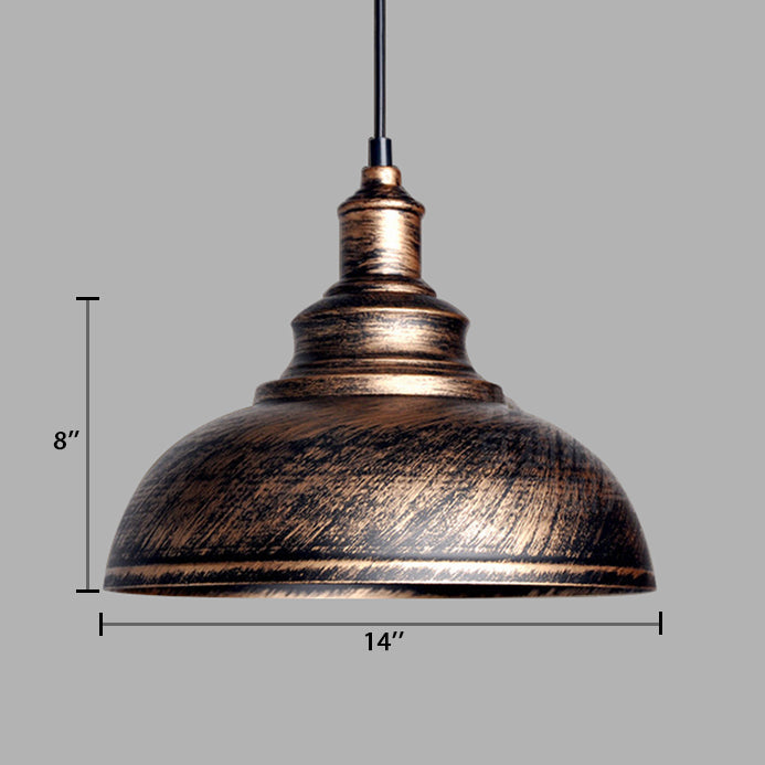 Adjustable Cord Pendant With Metal Dome Shade In Retro Black/Gray - 12’/14’/16’ W