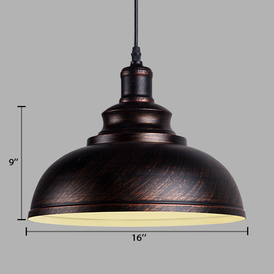 Adjustable Cord Pendant With Metal Dome Shade In Retro Black/Gray - 12’/14’/16’ W