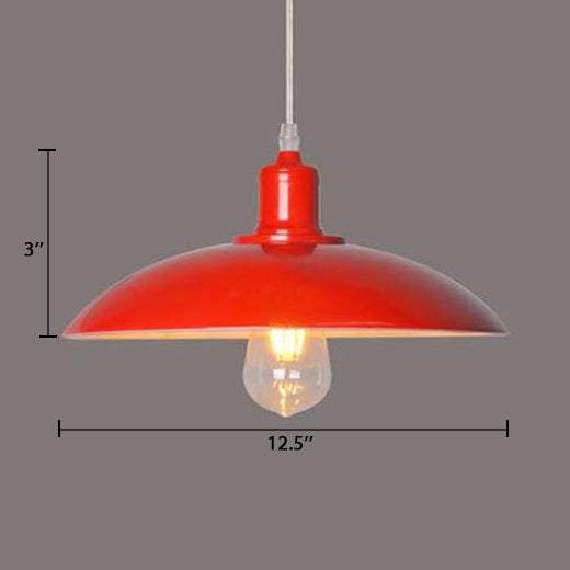 Vintage Metal Saucer Shade Pendant Ceiling Light: Green/Red Stylish 1-Light Fixture For Table
