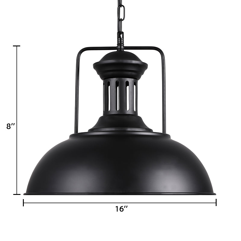 Retro Stylish Metal Pendant Lighting - 1 Bulb 13’/14’/16’ Diameter Bowl Black/White Inner/White