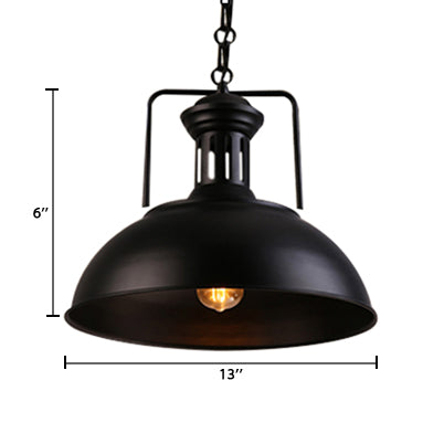 Retro Stylish Metal Pendant Lighting - 1 Bulb 13’/14’/16’ Diameter Bowl Black/White Inner/White