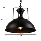 Retro Stylish Metal Pendant Lighting With 1 Bulb - Black/White Inner/White 13/14/16 Dia Bowl