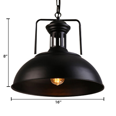Retro Stylish Metal Pendant Lighting - 1 Bulb 13’/14’/16’ Diameter Bowl Black/White Inner/White