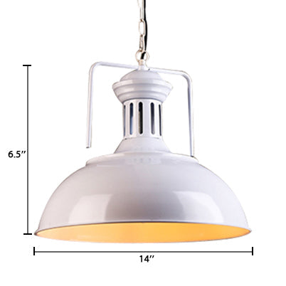 Retro Stylish Metal Pendant Lighting - 1 Bulb 13’/14’/16’ Diameter Bowl Black/White Inner/White