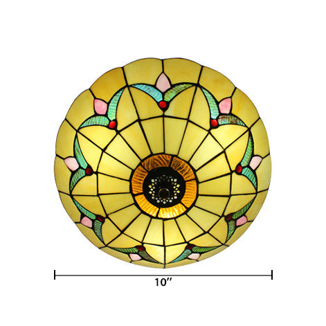 Yellow Tiffany Style Ceiling Light: Bedroom Flushmount Art Glass Bowl Shade