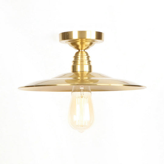 Industrial Metal Flush Mount Ceiling Light - Gold Saucer Single Head Fixture For Living Room Brass