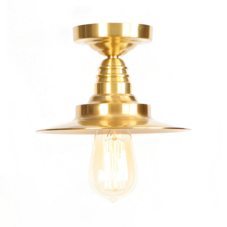 Industrial Metal Flush Mount Ceiling Light - Gold Saucer Single Head Fixture For Living Room